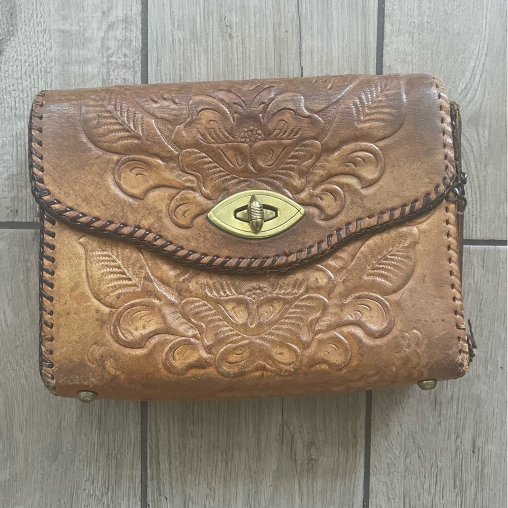 Mexican leather embroidered purse